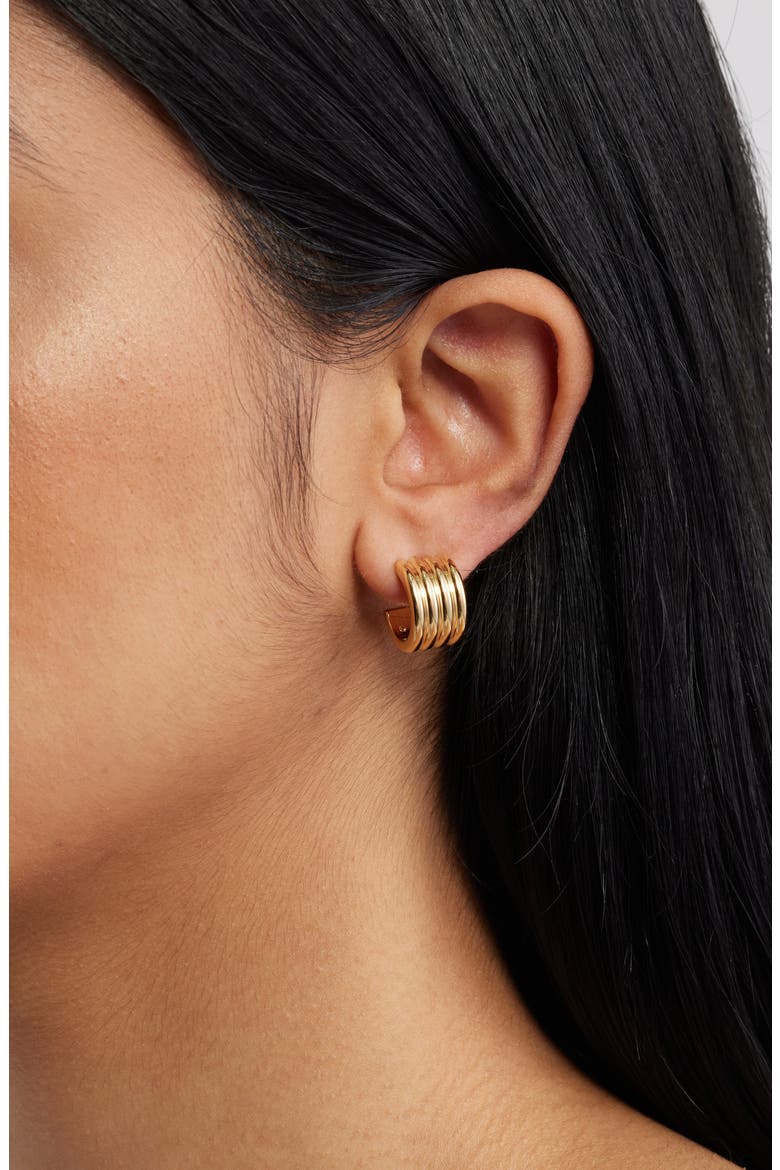 Demi Fine Wide Ridge Hoop Earrings, Alternate, color, 14K GOLD PLATED