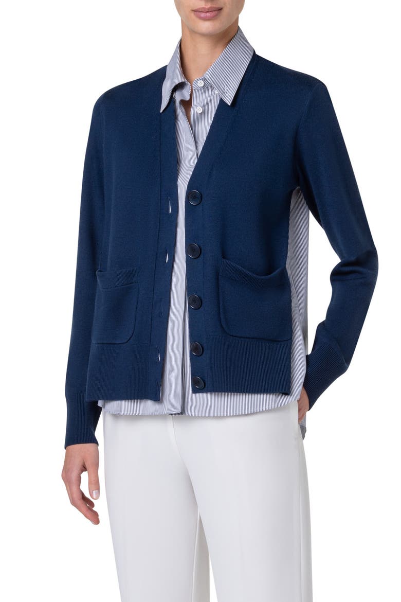 Mixed Media Cardigan, Main, color, INK-CREAM