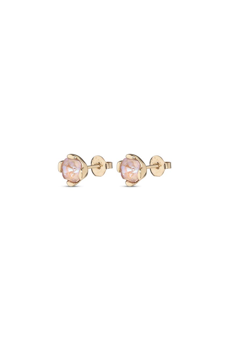 UNODE50 18k gold plated metal alloy earring with small faceted crystal in pink color, Alternate, color, Gold