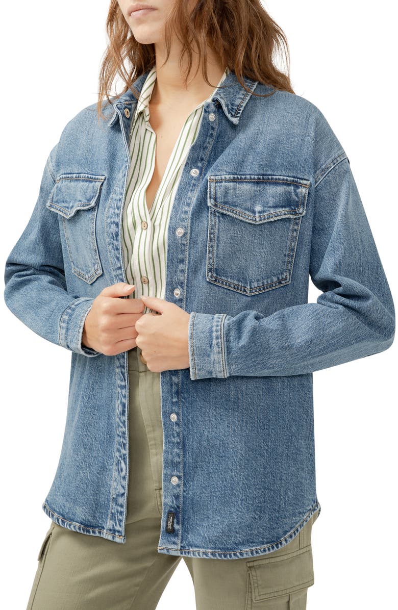 Silver Jeans Co. Oversize Denim Shirt Jacket, Alternate, color, Indigo