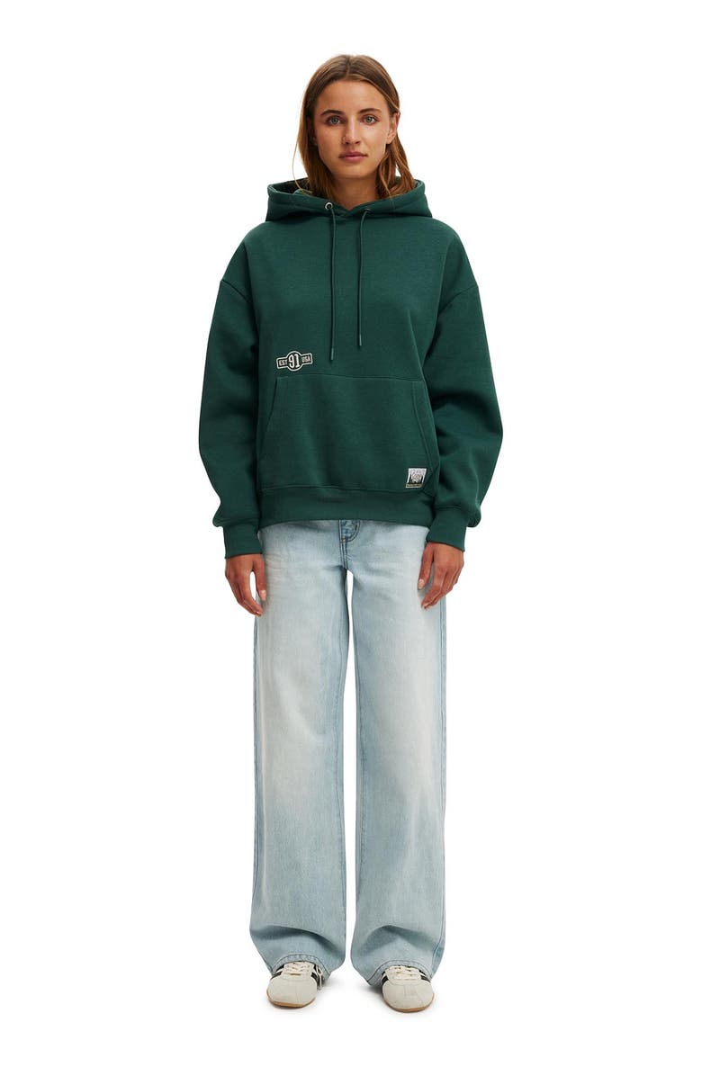 Cotton On Women's Premium Oversized Graphic Hoodie, Alternate, color, Alpine Forest Treetop Green