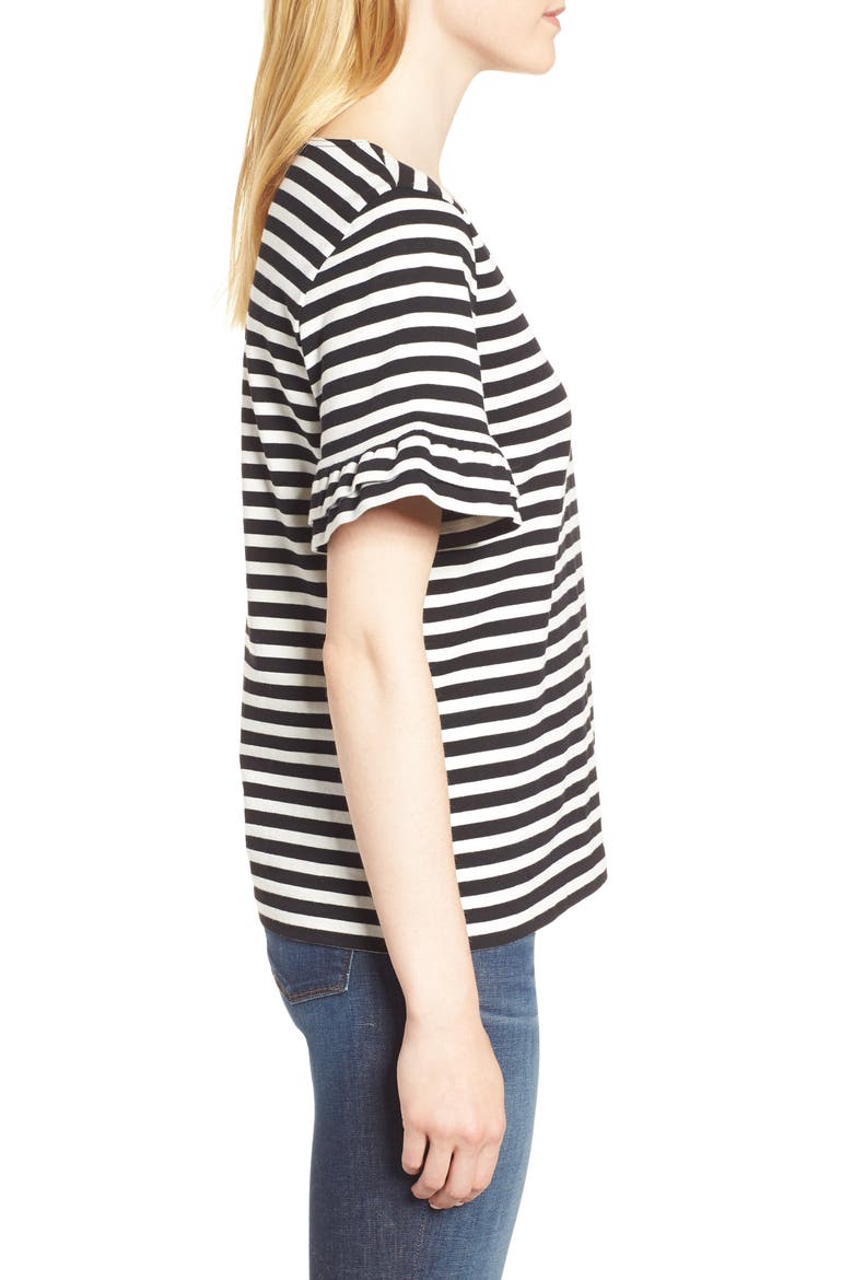 Ruffle Sleeve Tee, Alternate, color, BLACK WHITE