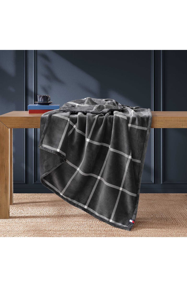 Tommy Hilfiger Dumbo Windowpane Reversible Throw, Alternate, color, Charcoal Grey/ Ivory White
