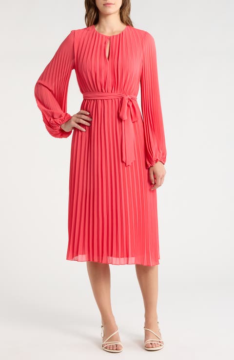 Long Sleeve Plissé Maxi Dress
