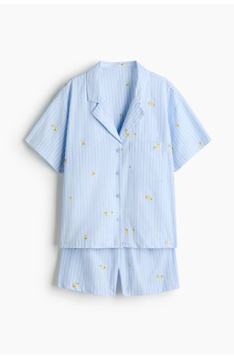 H&M Pyjama Shirt And Shorts, Main, color, Light Blue/Lemons