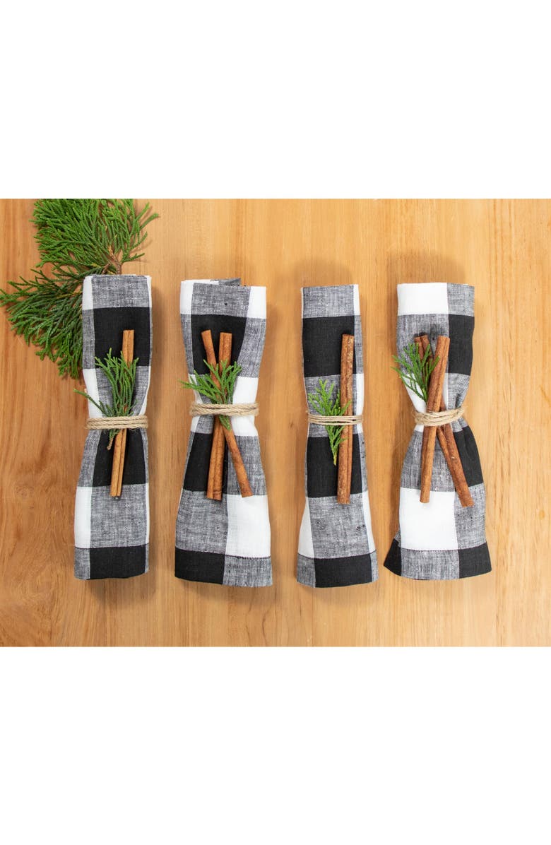 Solino Home Linen Dinner Napkins - Buffalo Check, 20" x 20" Inch, Main, color, Black And White