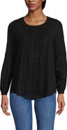 Lands' End Lightweight Jersey Lace Mix Long Sleeve Pintuck Top