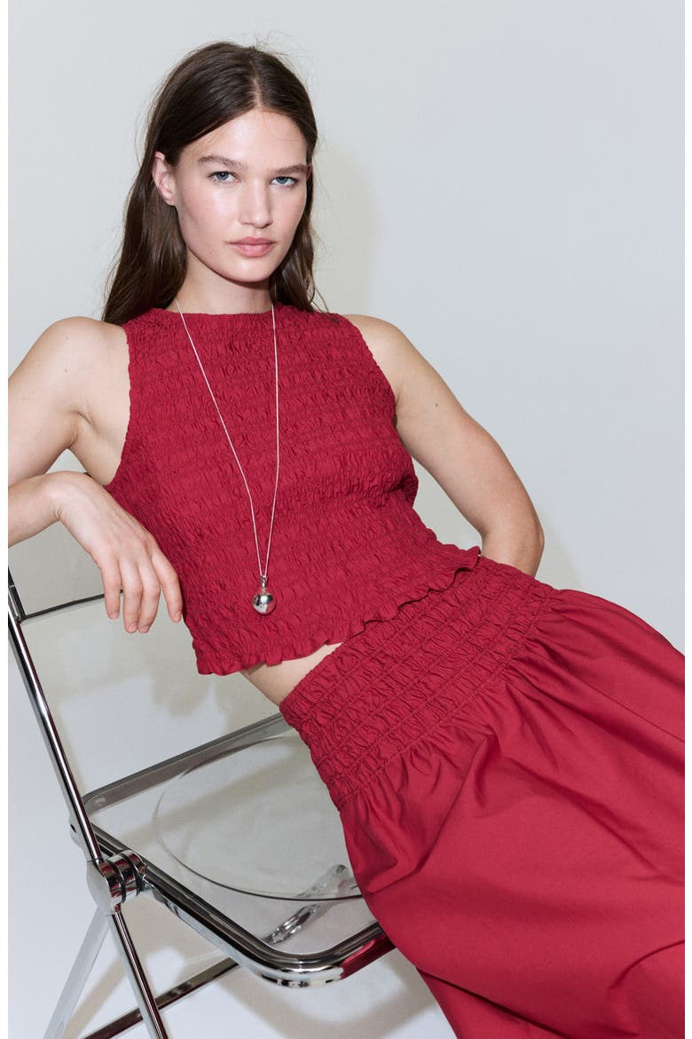 Shirred Waist Midi Skirt, Alternate, color, RED