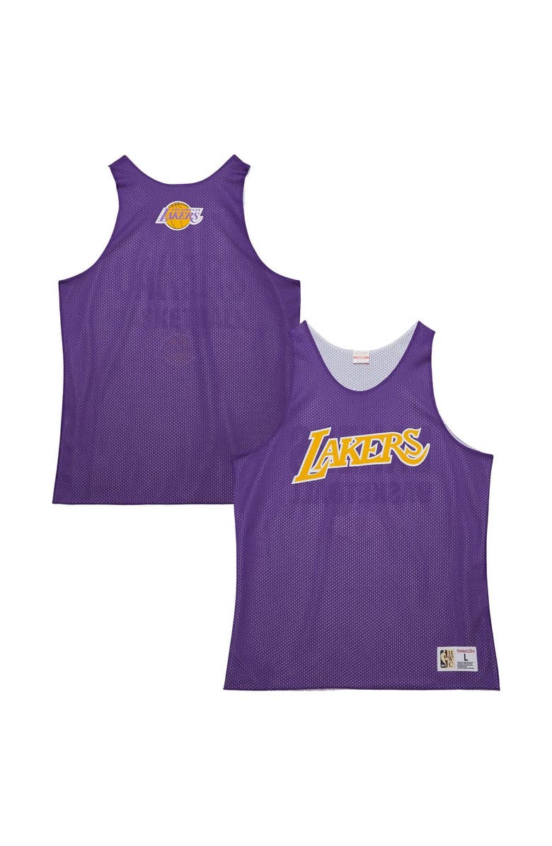 Mitchell & Ness Men's Mitchell & Ness Purple/White Los Angeles Lakers Hardwood Classics Reversible Mesh Practice Jersey, Main, color, 