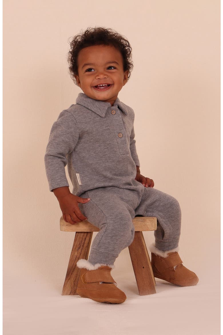 Kids' Collared Knit Romper, Alternate, color, GREY MARLE