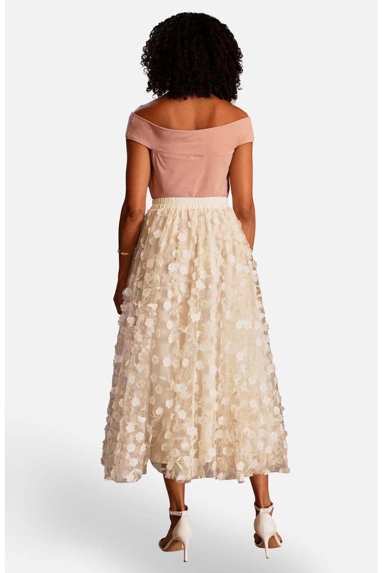 Mesh Floral Applique Midi Skirt, Alternate, color, Ivory
