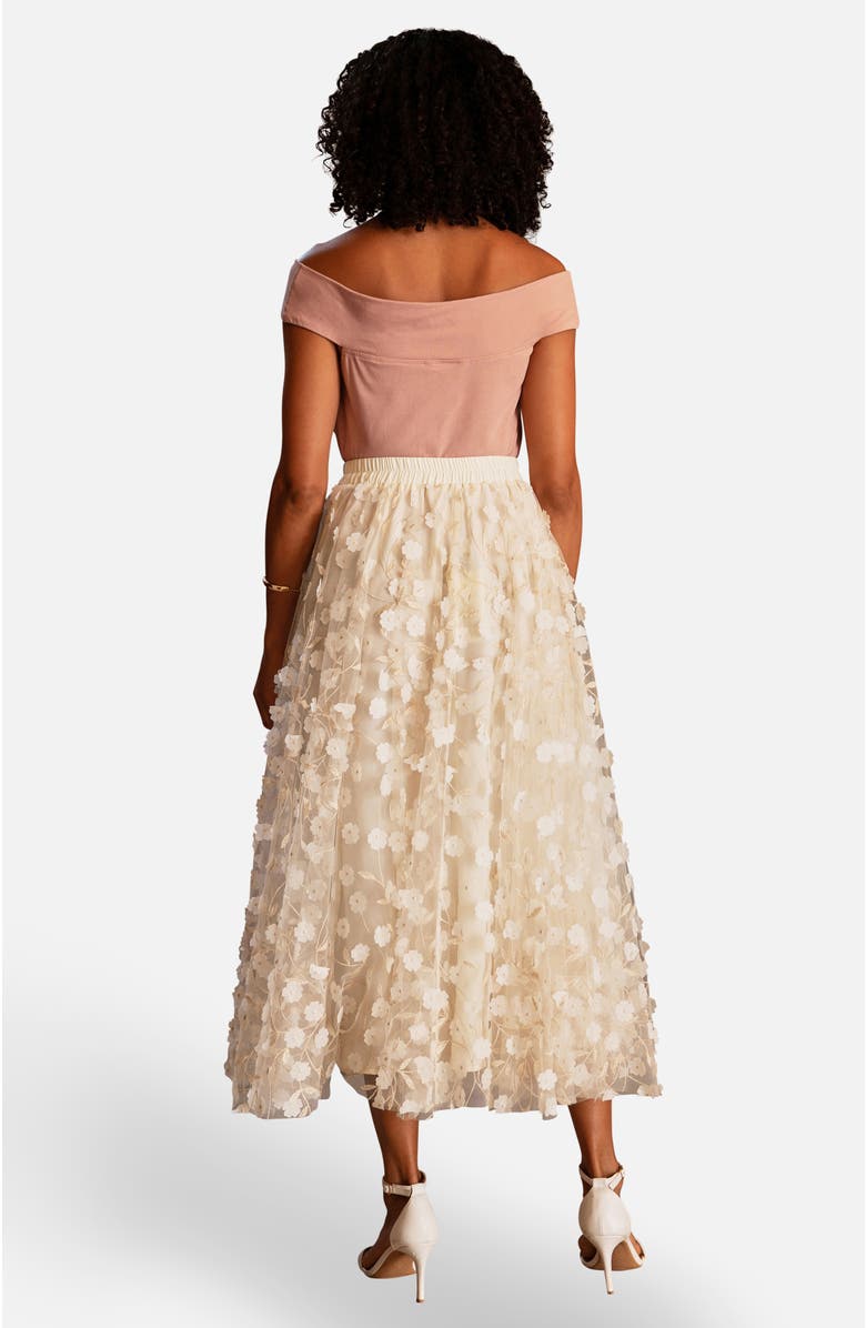 Yumi Mesh Floral Applique Midi Skirt, Alternate, color, Ivory