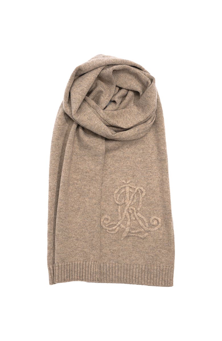 Lauren Ralph Lauren Embroidered Logo Scarf, Main, color, Dark Taupe Htr