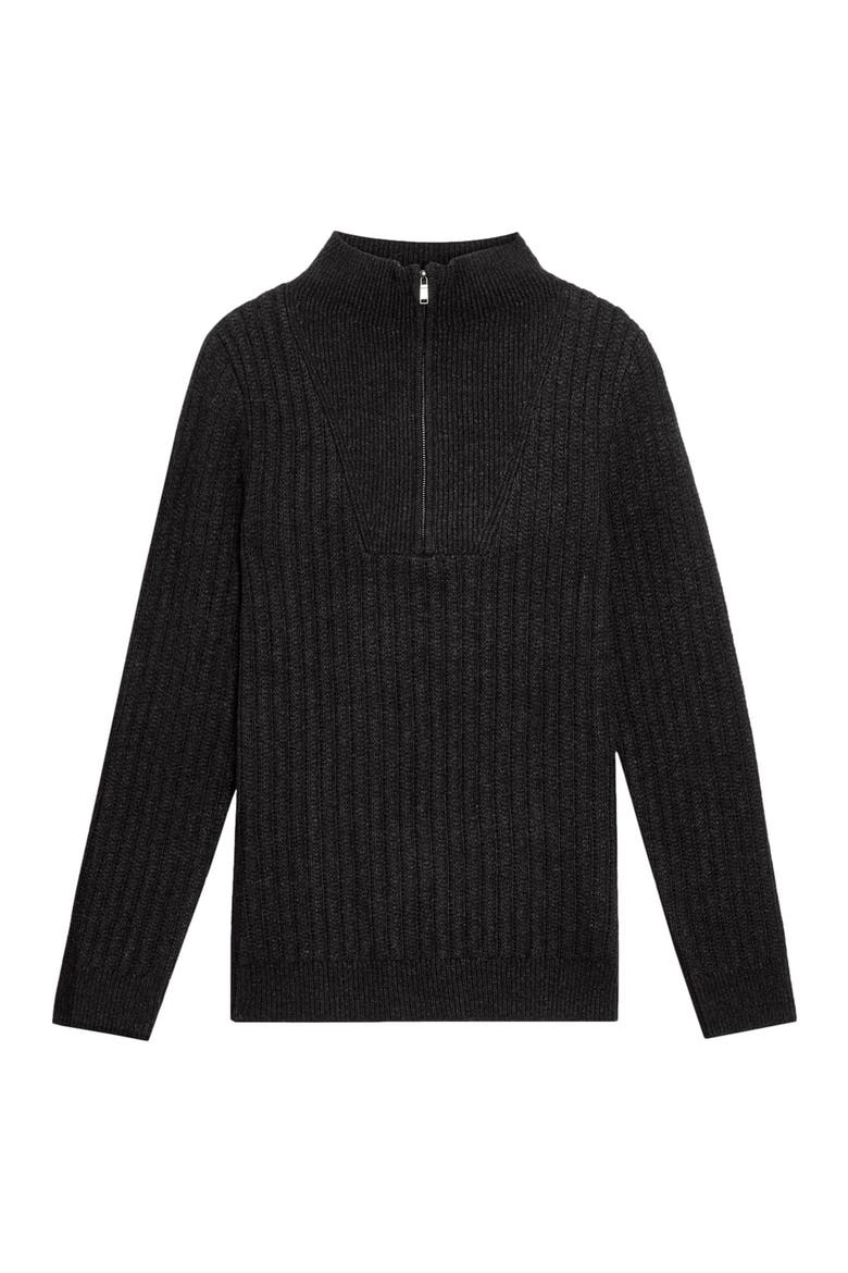 Ribbed Half Zip Sweater, Alternate, color, Jet Black Marl