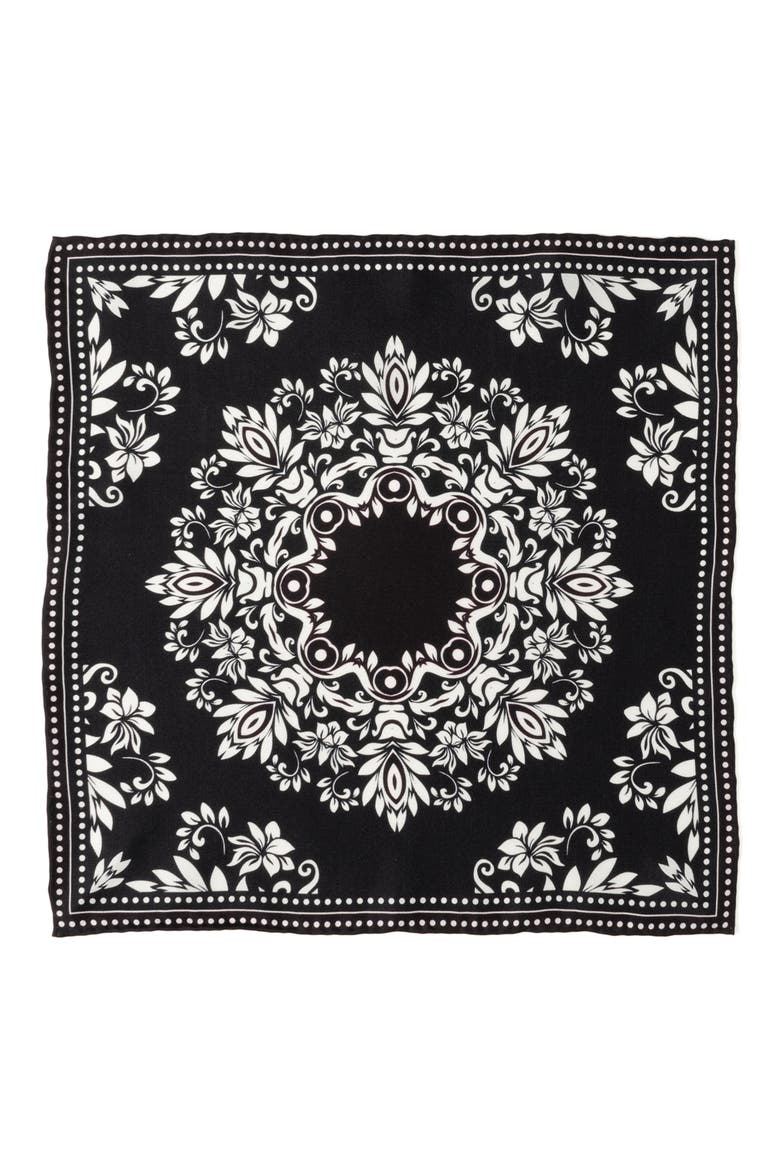Bandana Print Silk Pocket Square, Alternate, color, BLACK
