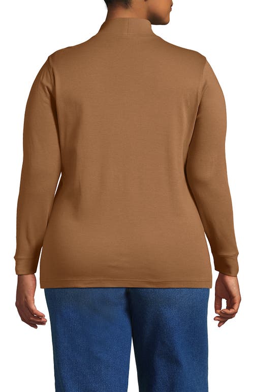 Lands' End Relaxed Cotton Long Sleeve Mock Turtleneck In Brown