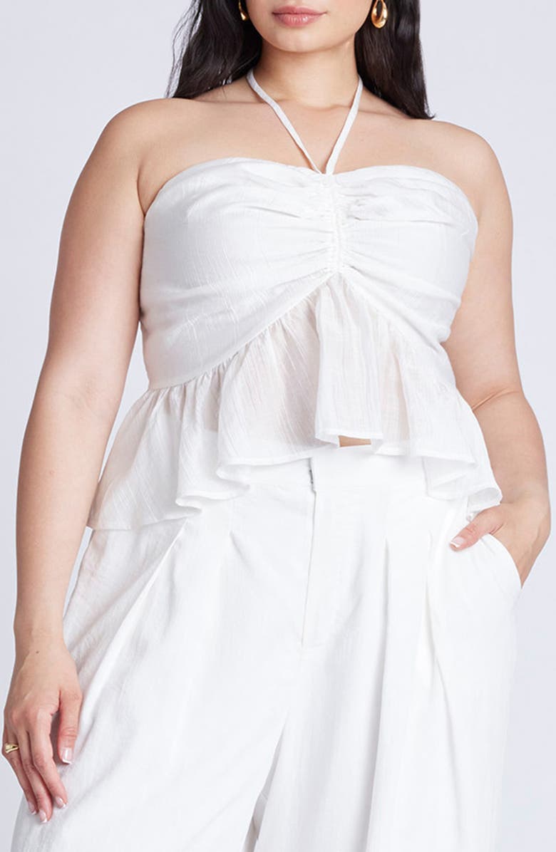 ELOQUII Smocked Peplum Halter Top, Main, color, 