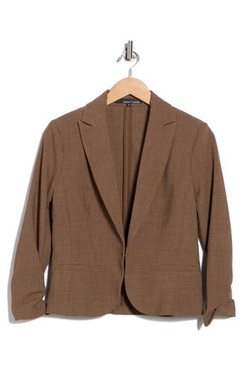 Amanda & Chelsea Scrunch Sleeve Blazer In Brown