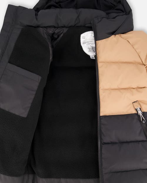 Deux Par Deux Boy Colorblocked Puffy Winter Coat In Black