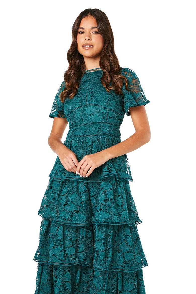 Petite Tiered Lace Dress, Alternate, color, Dark Green