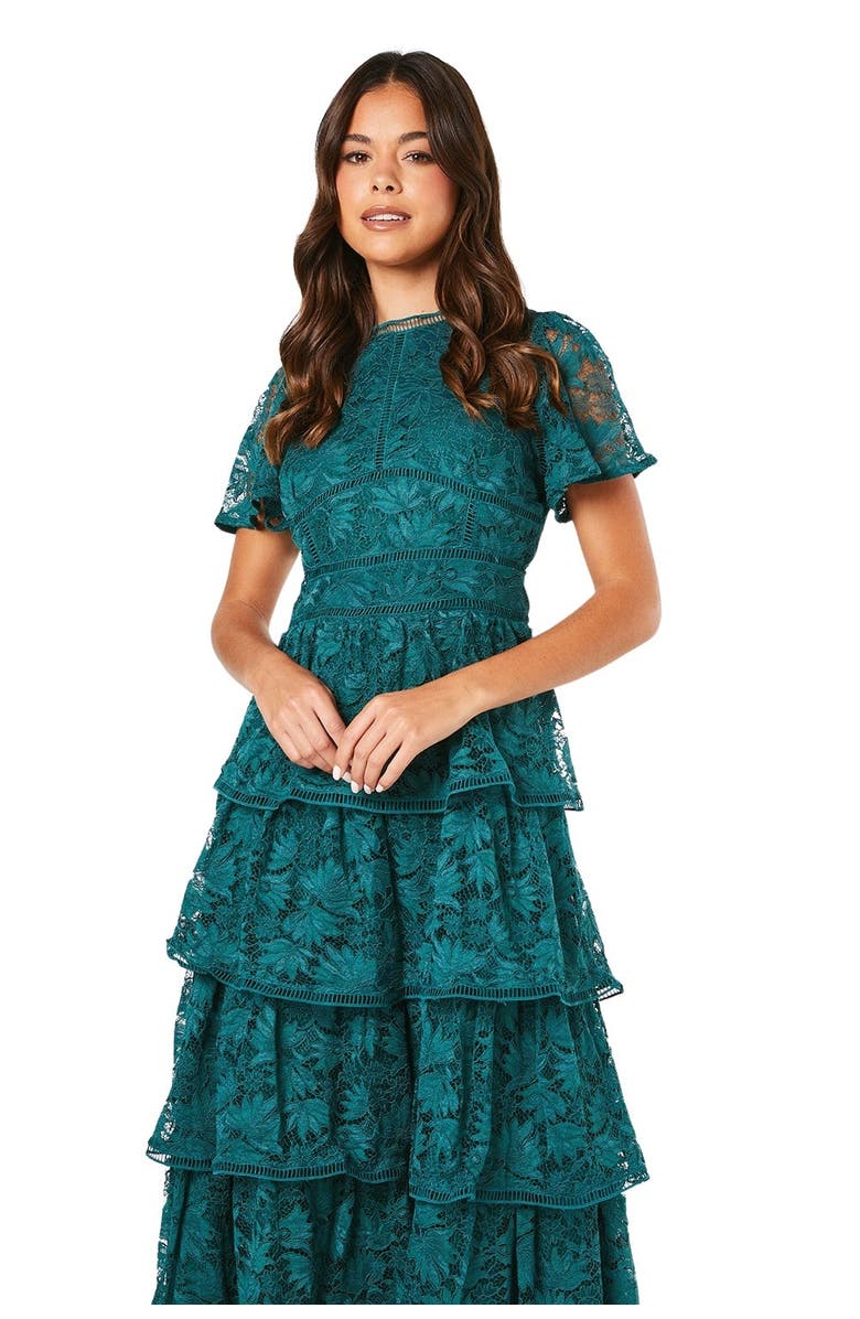Coast Petite Tiered Lace Dress, Alternate, color, Dark Green