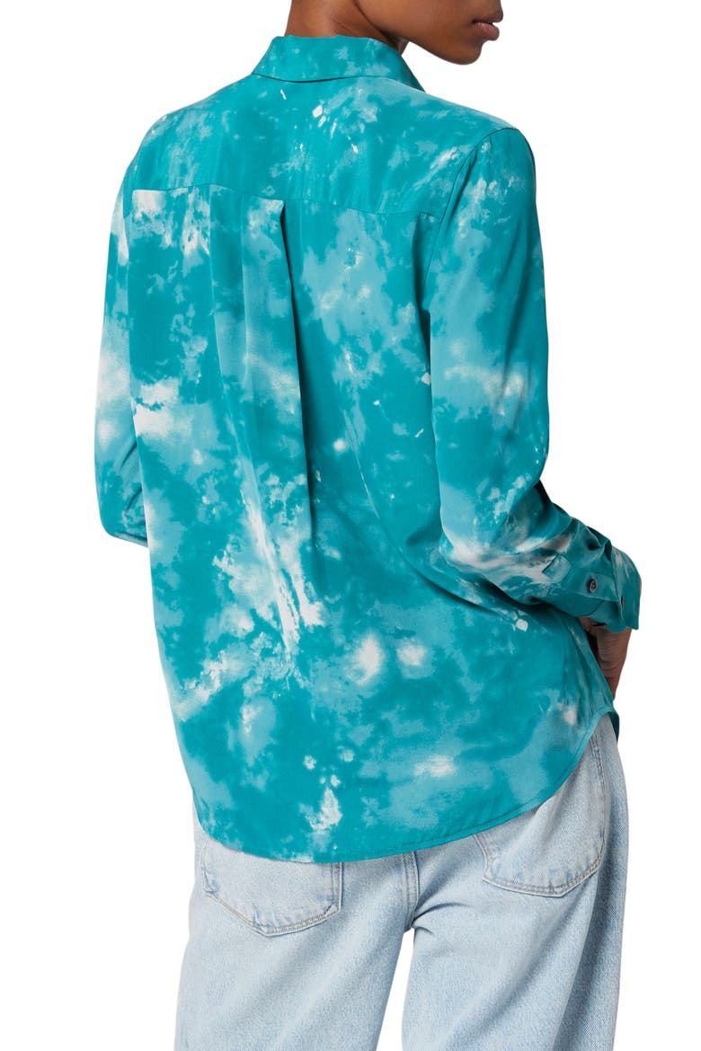 Signature Slim Fit Silk Button-Up Shirt, Alternate, color, SPRING TEAL AND METAL