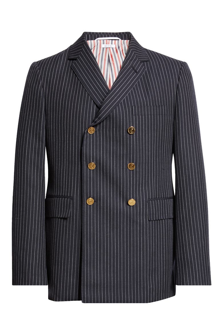 Fit 1 Pinstripe Double Breasted Wool Sport Coat, Main, color, NAVY