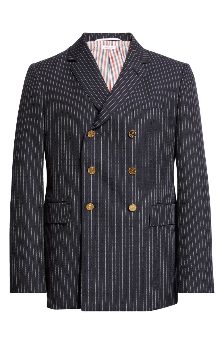 Thom Browne Fit 1 Pinstripe Double Breasted Wool Sport Coat, Main, color, Navy
