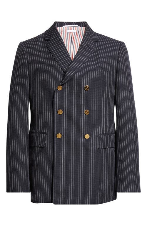 Thom Browne Fit 1 Pinstripe Double Breasted Wool Sport Coat In Black