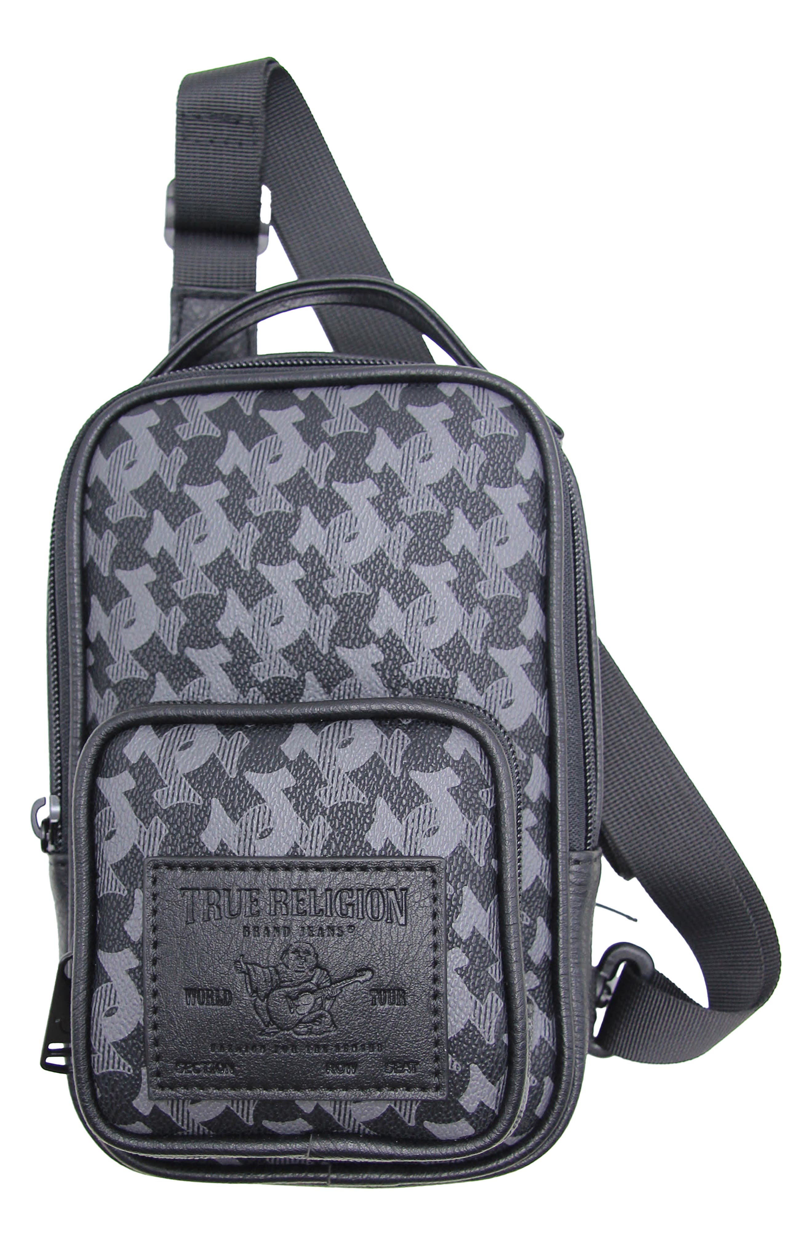 True Religion Signature Print Sling Bag, Main, color, 