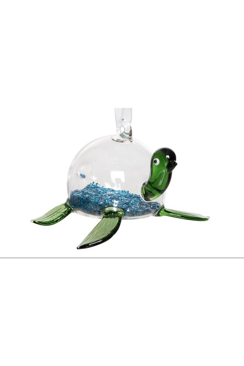 Glass Blue Glitter Turtle Ornament, Alternate, color, Green