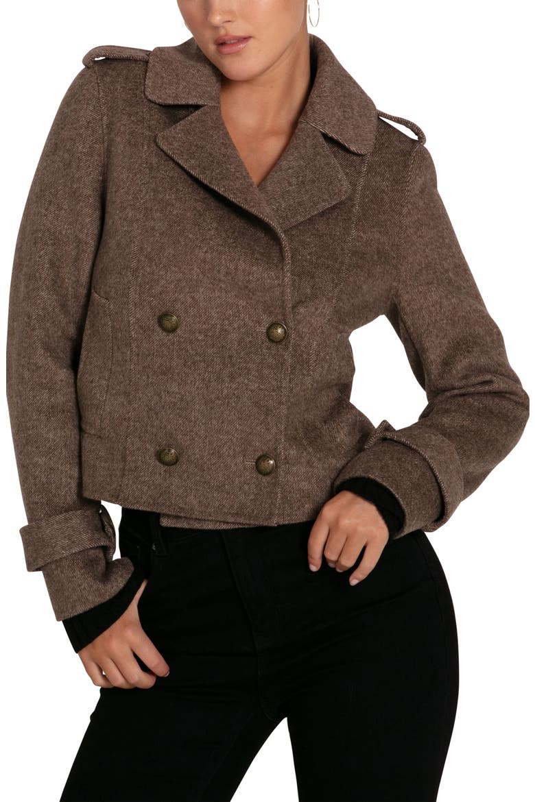 Better Off Military Wool Blend Crop Peacoat, Main, color, WALNUT