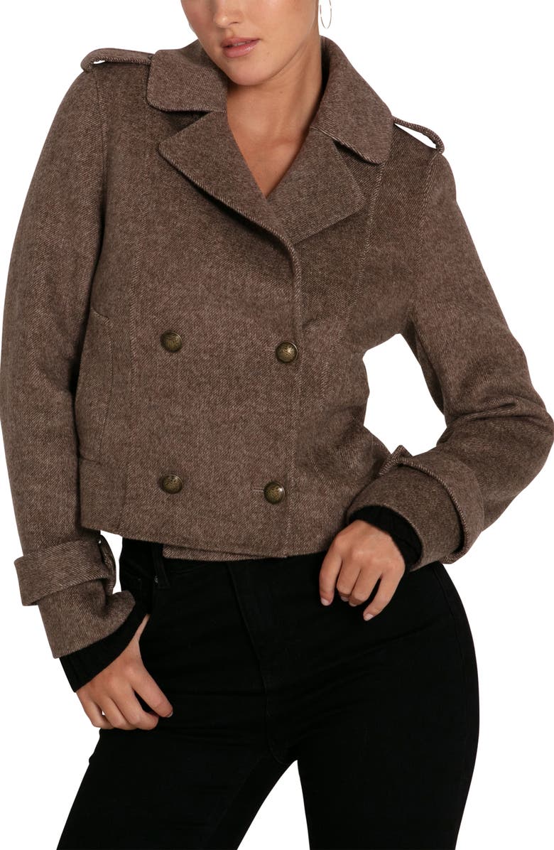 Belle & Bloom Better Off Military Wool Blend Crop Peacoat, Main, color, Walnut