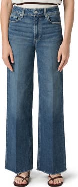 PAIGE Anessa Raw Hem High Waist Wide Leg Jeans