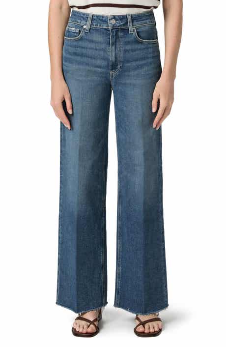 PAIGE Anessa Raw Hem High Waist Wide Leg Jeans