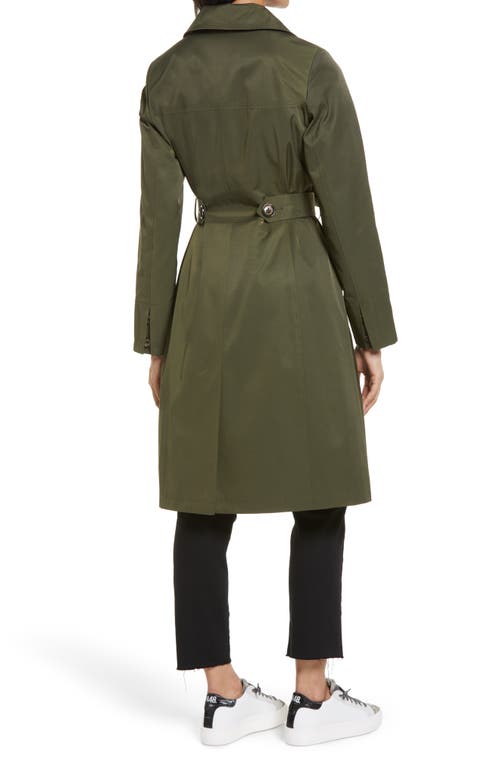 Sam Edelman Water Repellent Belted Trench Coat With Removable Hood In Green