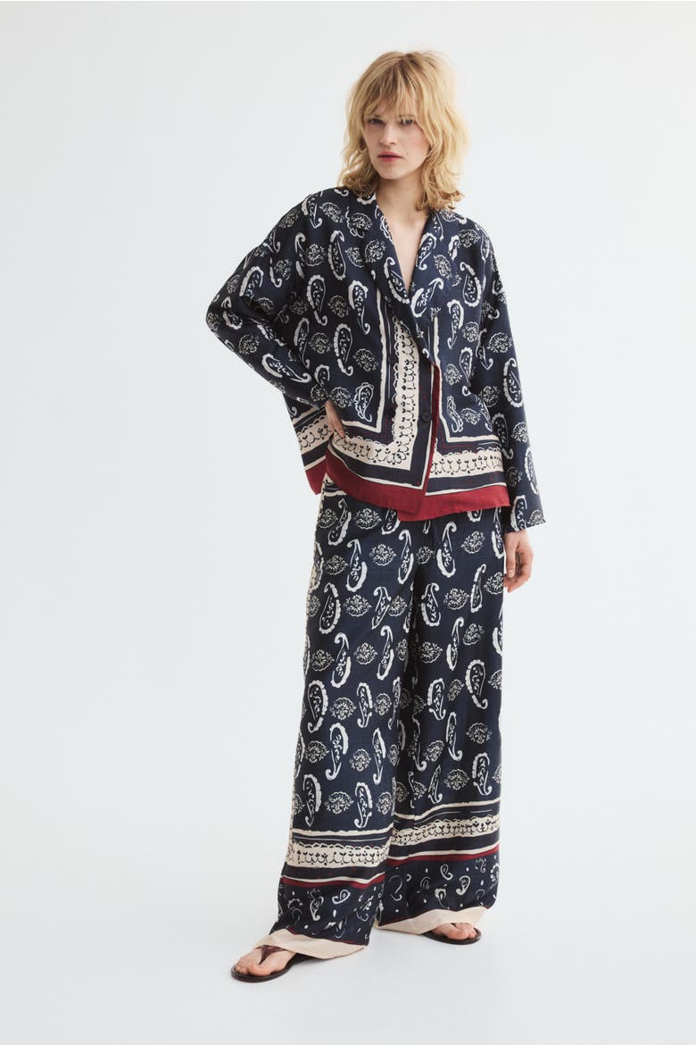 Printed Double-Breasted Jacket, Alternate, color, Navy blue/paisley