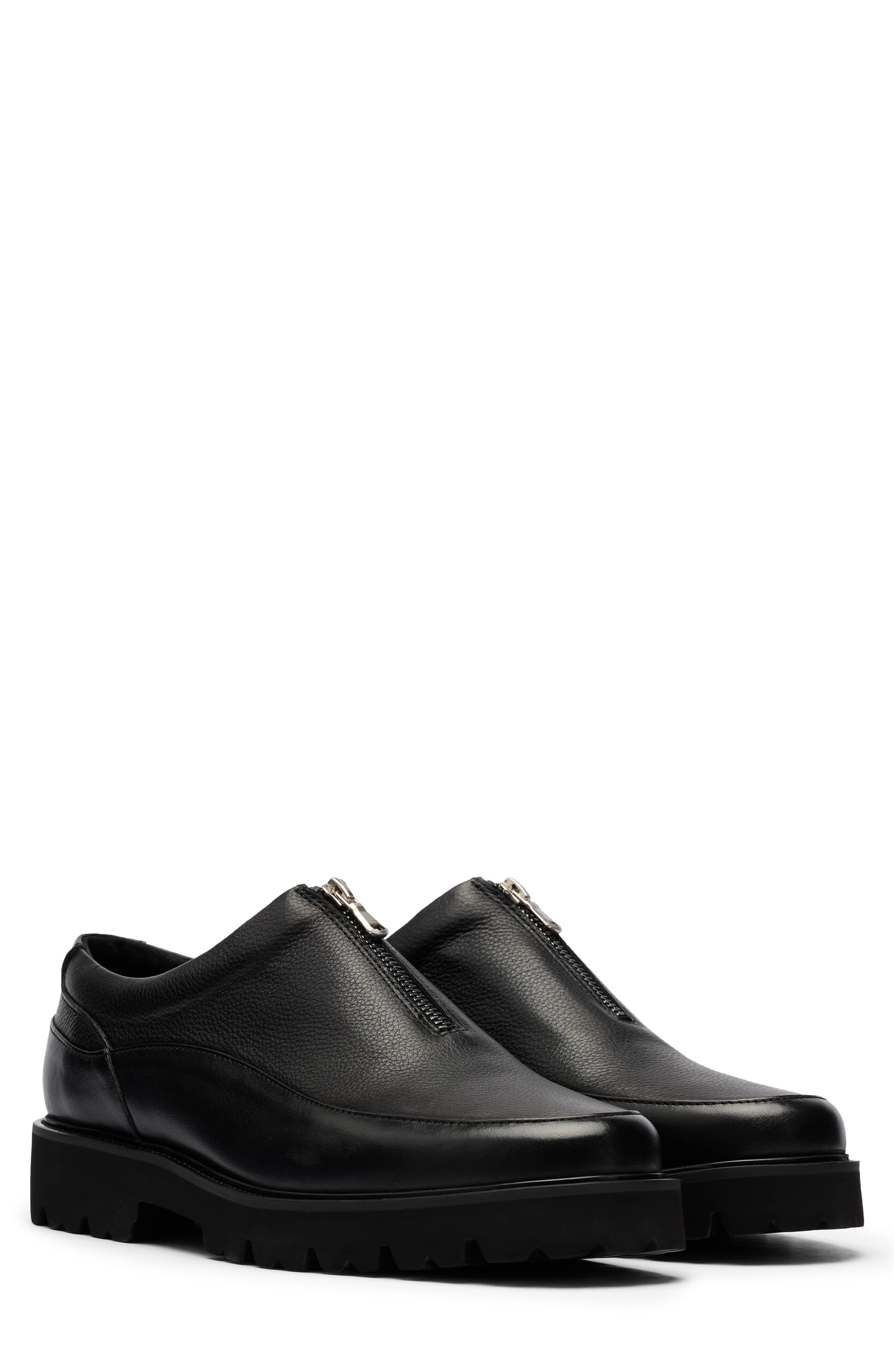 Monza Zip Leather Slip On, Main, color, BLACK