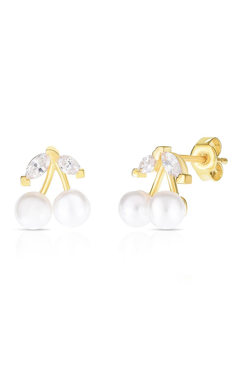 SPHERA MILANO 14K Gold Plated Sterling Silver Freshwater Pearl & CZ Stud Earrings, Main, color, 