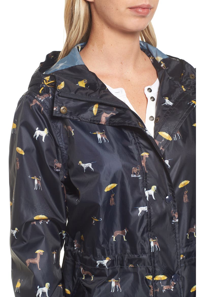 Right as Rain Packable Print Hooded Raincoat, Alternate, color, NAVY RAINING DOGS