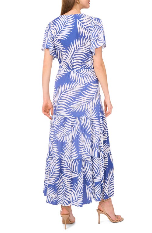 Vince Camuto Palm Print Tiered Maxi Dress In Cool Waters