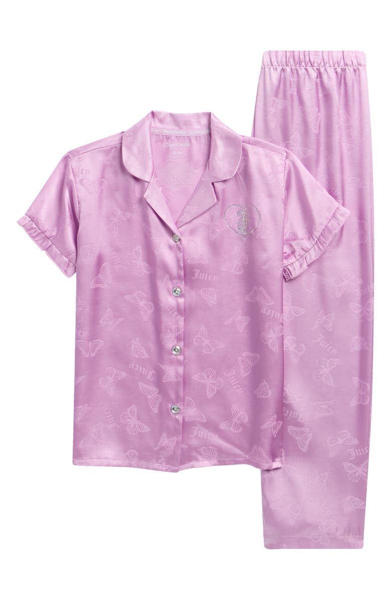 Juicy Couture Kids' Print Two-Piece Satin Pajamas, Main, color, Lavender Butterfly