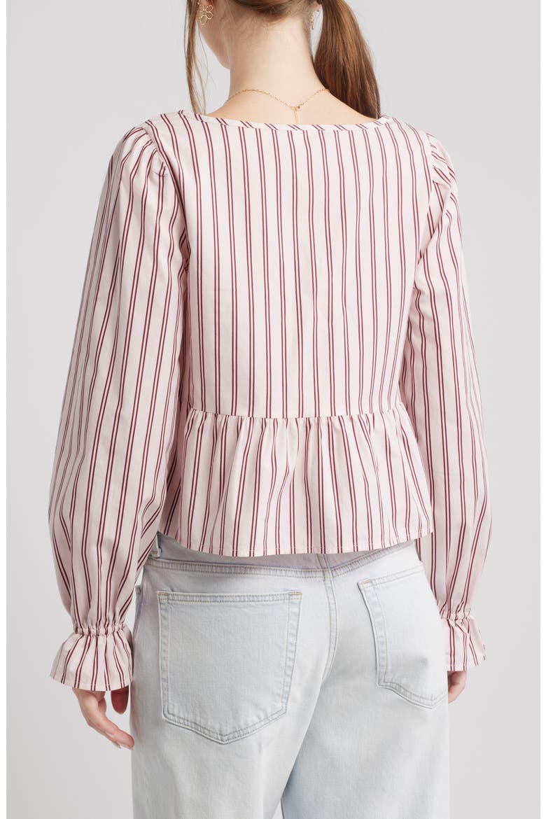 Tie Front Scoop Neck Cotton Poplin Peplum Top, Alternate, color, PINK- BURGUNDY KATE STRIPE