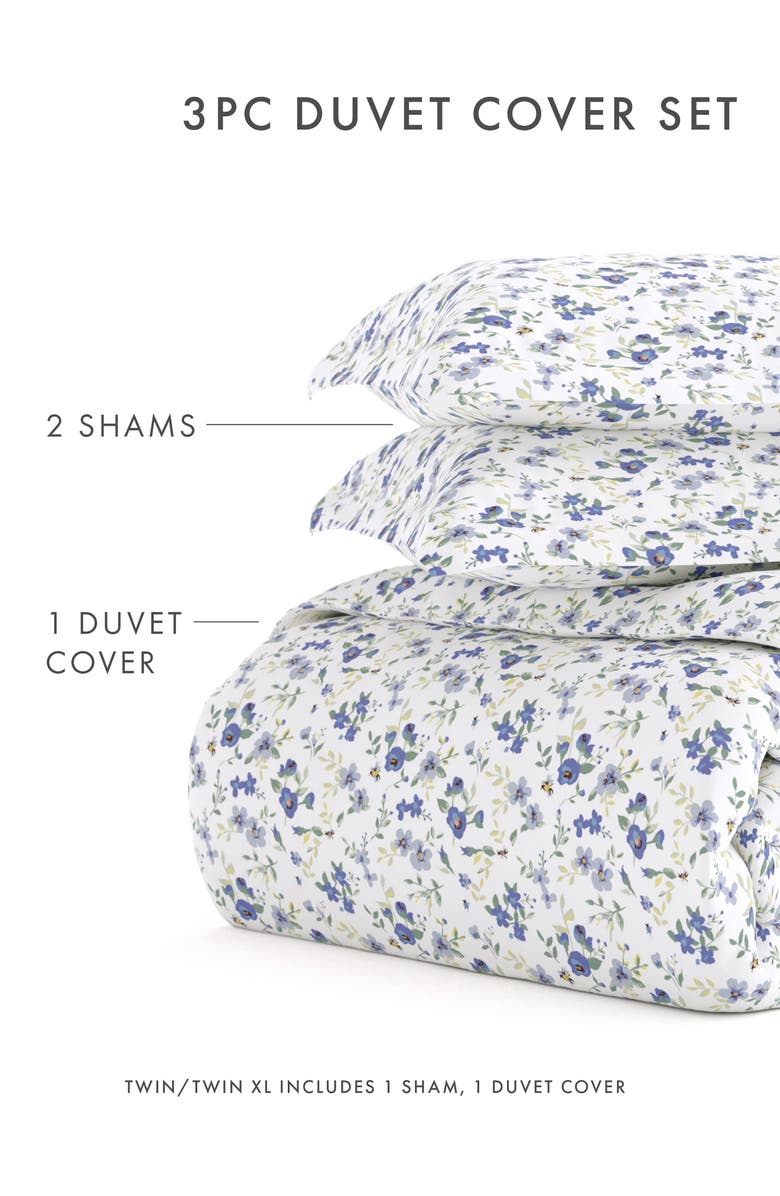HOMESPUN HOME SPUN Premium Ultra Soft 3-Piece Blossoms Print Duvet Cover Set, Alternate, color, Light Blue