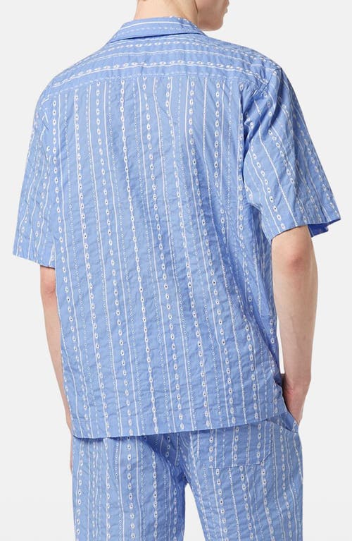 Scotch & Soda Embroidered Relaxed Fit Striped Shirt In Sky Blue