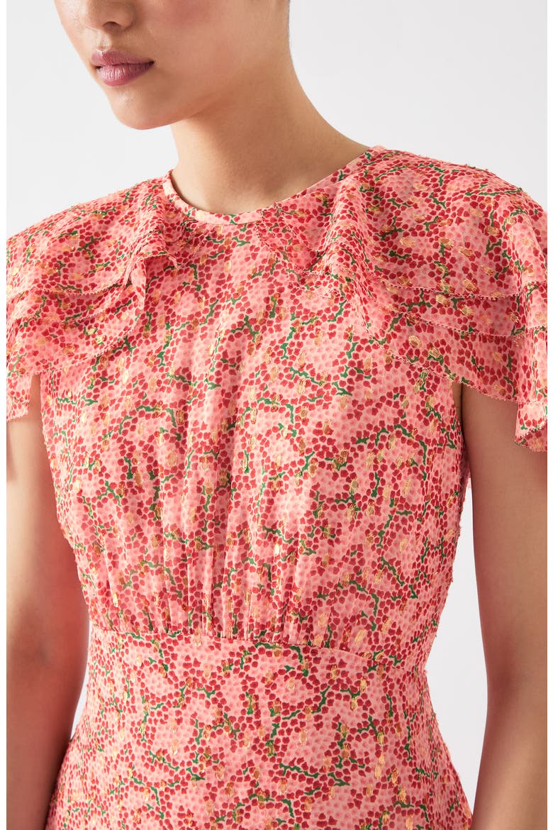Billie Blossom Capelet Silk Blend Dress, Alternate, color, PINK