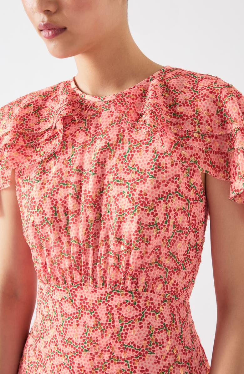 LK Bennett Billie Blossom Capelet Silk Blend Dress, Alternate, color, 