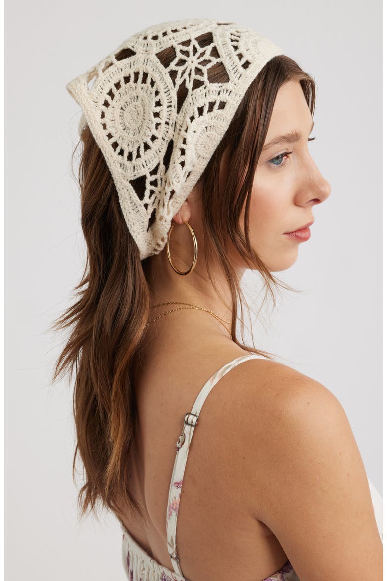Crochet Trim Bandana, Alternate, color, IVORY
