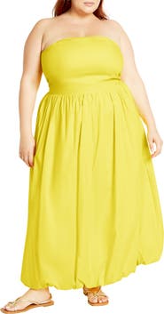 City Chic Alina Strapless Bubble Hem Maxi Dress