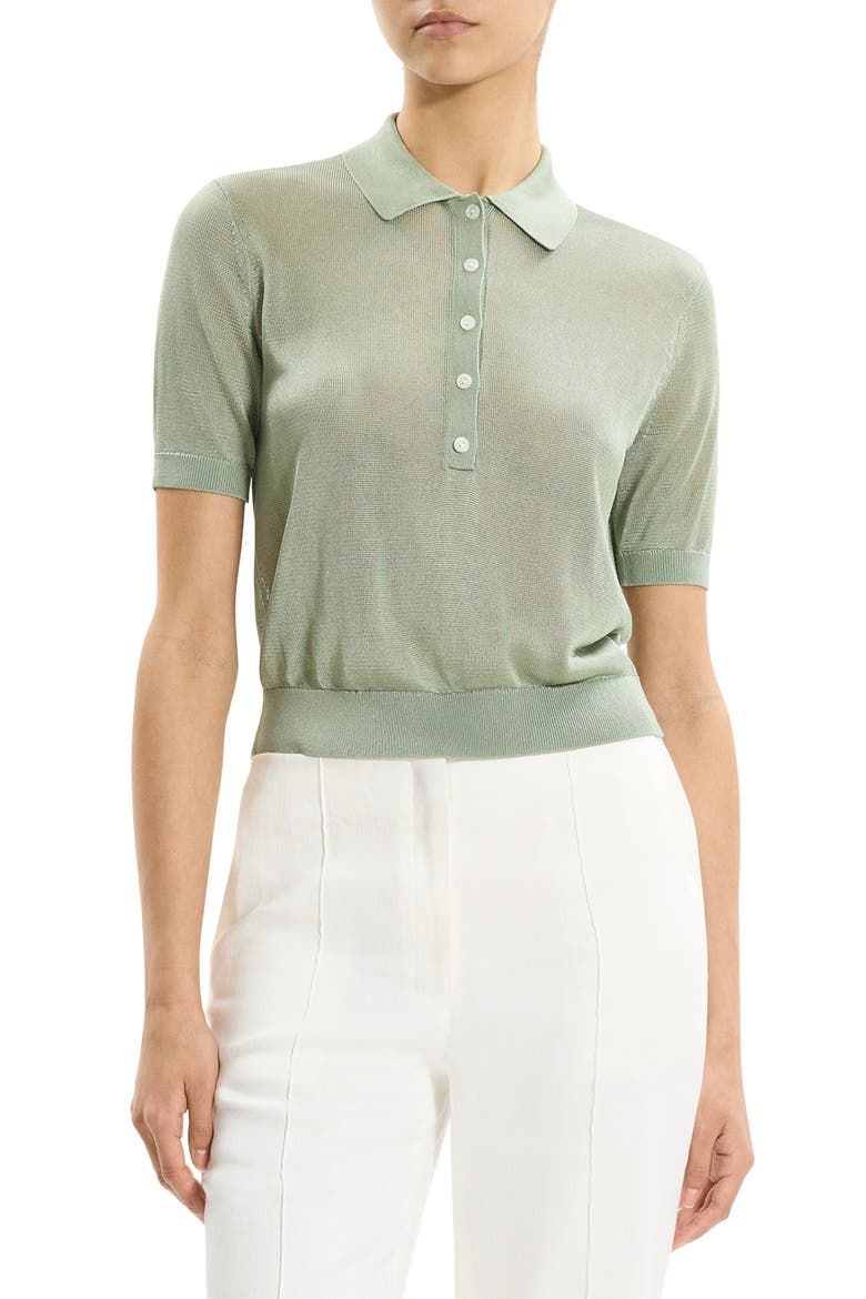 Lustrous Knit Polo Top, Main, color, DELICATE GREEN - 2QR
